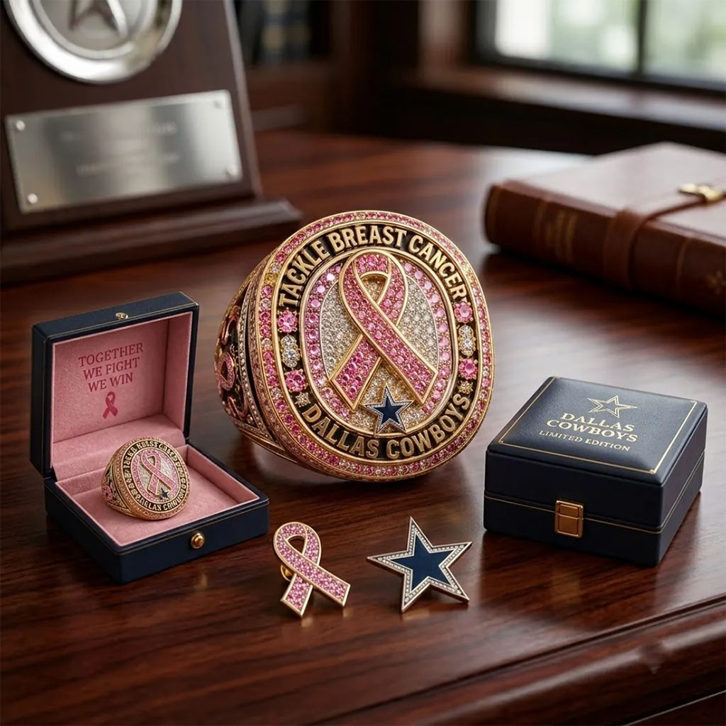 Dallas Cowboys Merch X Breast Cancer Awareness Ring Breast Cancer Support Rings Cowboys Fan Gift - Kdjoy