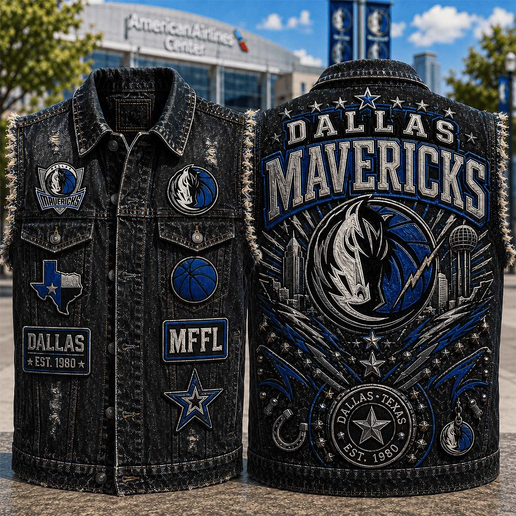 Dallas Mavericks MFFL Denim Vest Game Day Outfits Dallas Mavericks Merch Basketball Fan Gear - Kdjoy