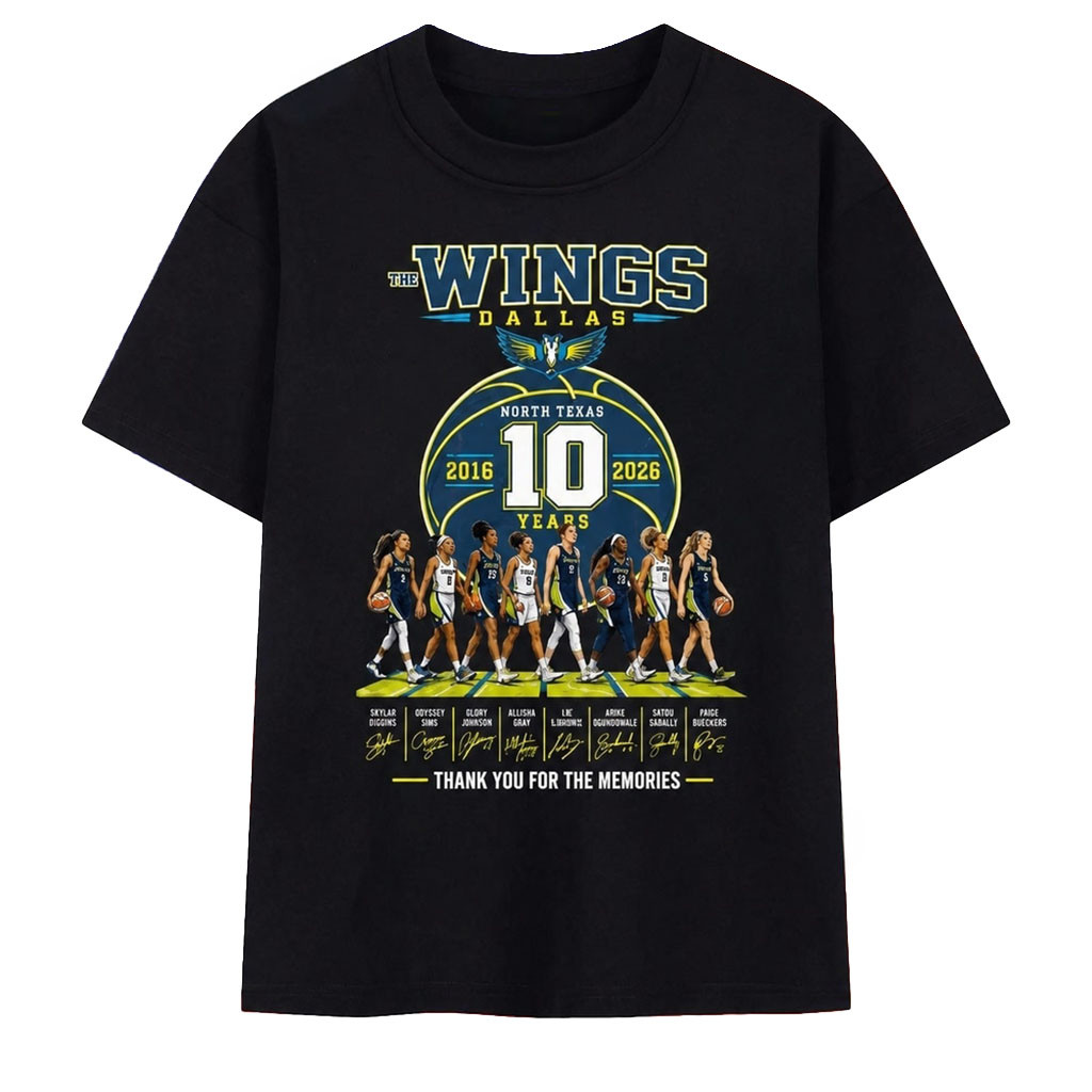 Dallas Wings 10th Anniversary 2016 2026 Signatures WNBA T-Shirt Dallas Wings Merch Fan Gifts - Kdjoy Dallas Wings 10th Anniversary 2016 2026 Signatures WNBA T-Shirt Dallas Wings Merch Fan Gifts - Kdjoy