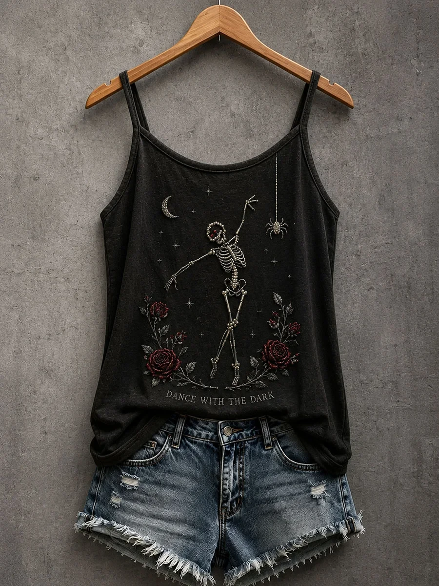 Dance With The Dark Tank Top Skeleton Halloween Merch USeful Gift For Women - Kdjoy
