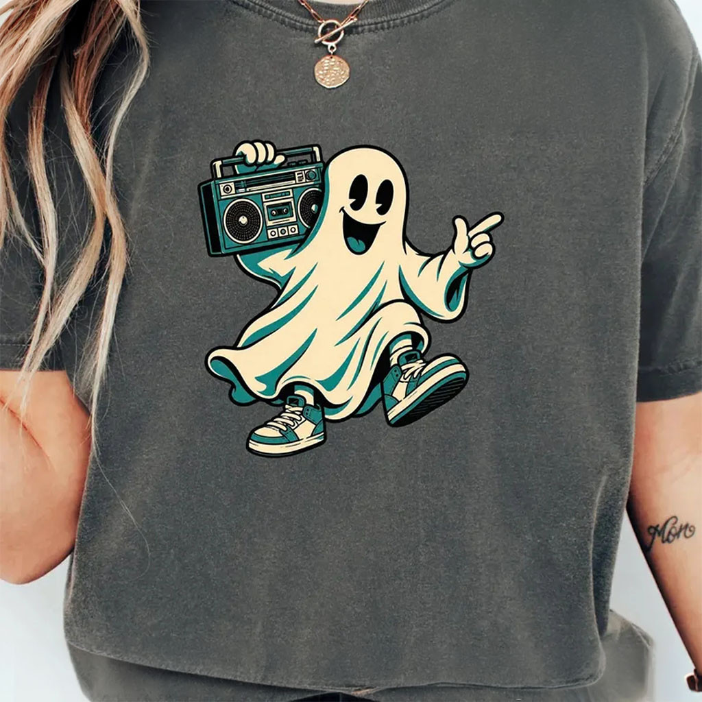 Dancing Ghost With Boombox Shirt Retro Halloween Shirt Spooky Season Apparel Gift For Women - Kdjoy