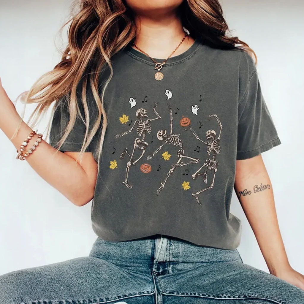 Dancing Skeletons Halloween T-Shirt Funny Spooky Skeleton Dance Tee Halloween Ideas For Gifts - Kdjoy