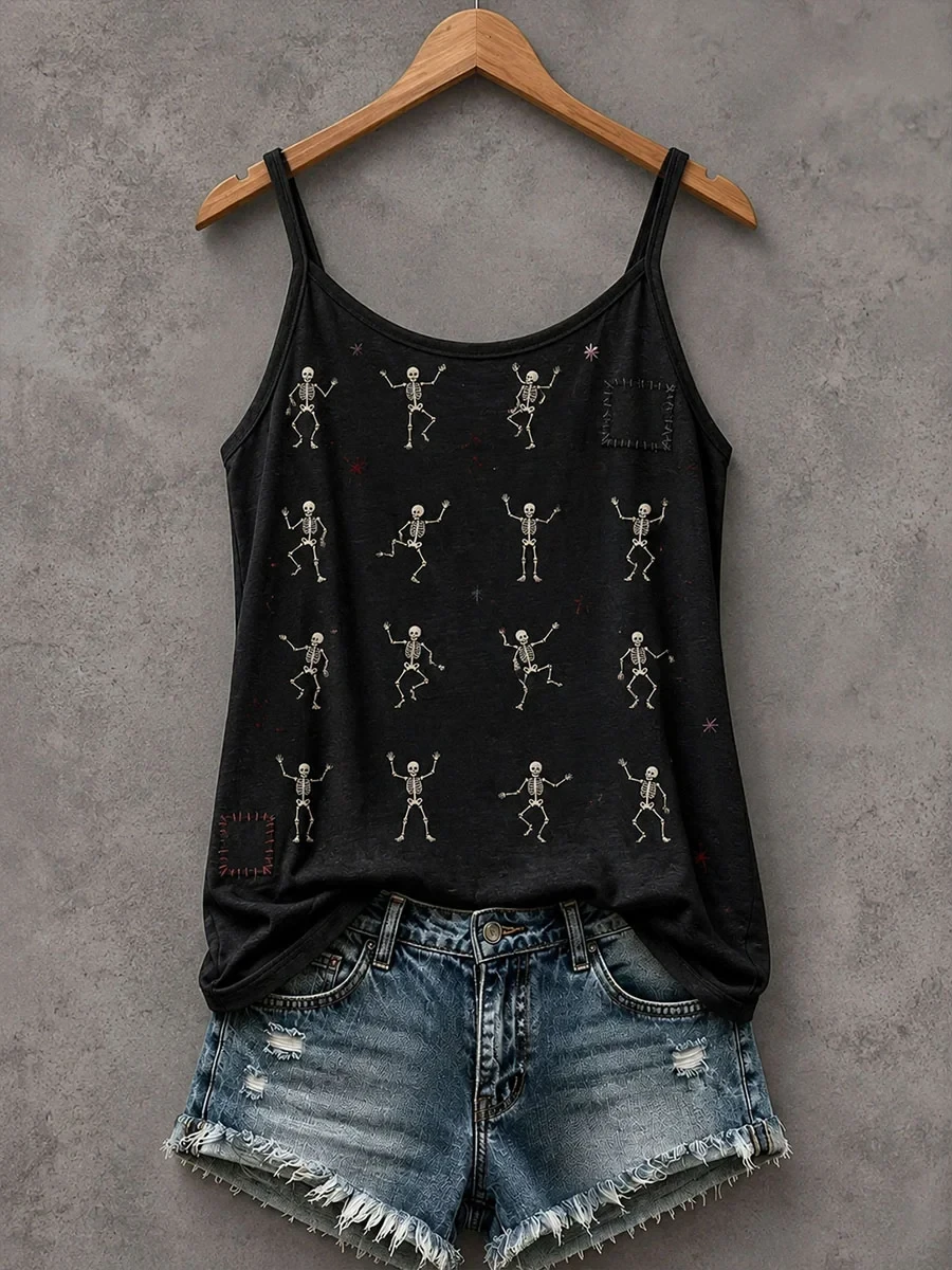 Dancing Skeletons Tank Top Halloween Spooky Merch Meaningful Gifts For Women - Kdjoy
