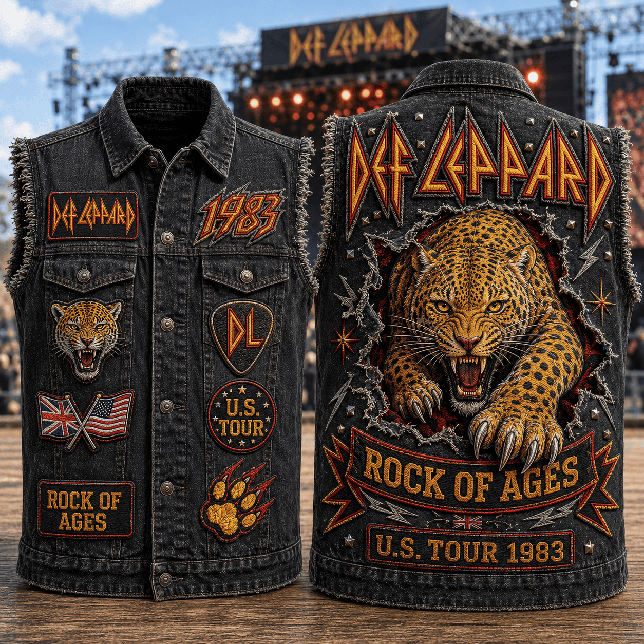 Def Leppard Rock Of Ages Denim Vest US Tour 1983 Def Leppard Merch Gift For Rock Fans - Kdjoy