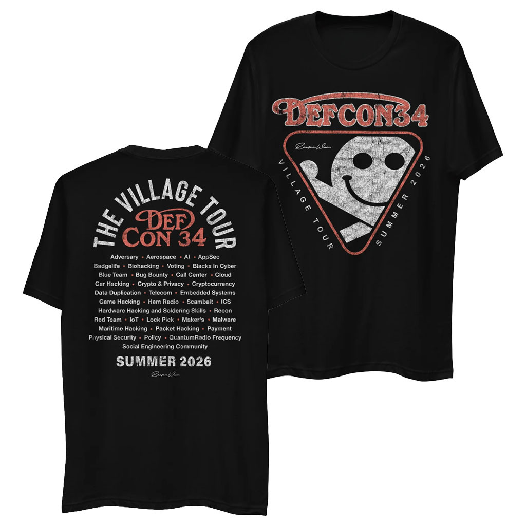 Defcon 34 Merch 2026 DC34 Village Summer Tour '26 T-Shirt Black Gift Ideas For Brothers - Kdjoy