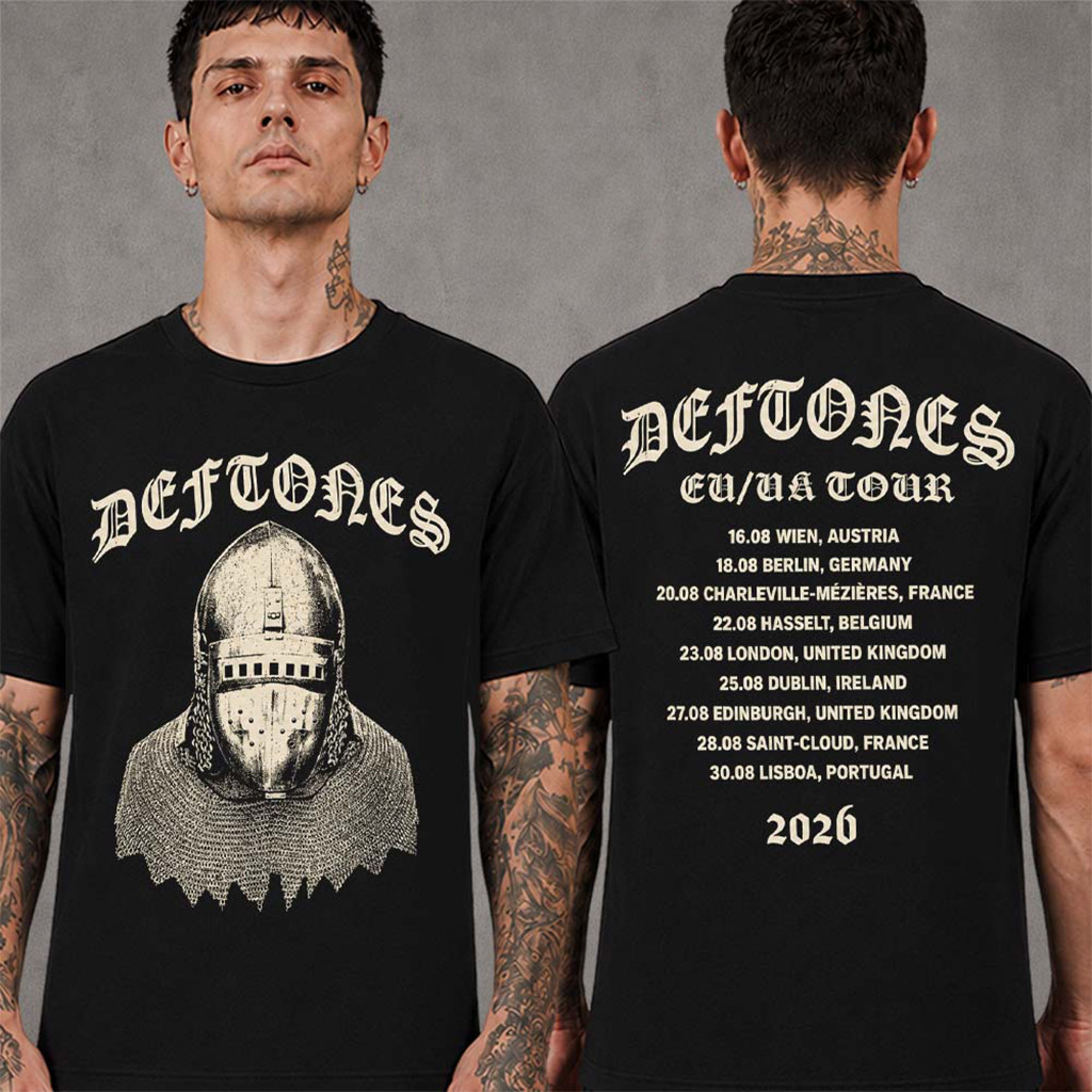 Deftones Summer 2026 Tour EU And UK Medieval Bascinet Helmet T-Shirt Deftones Merch - Kdjoy