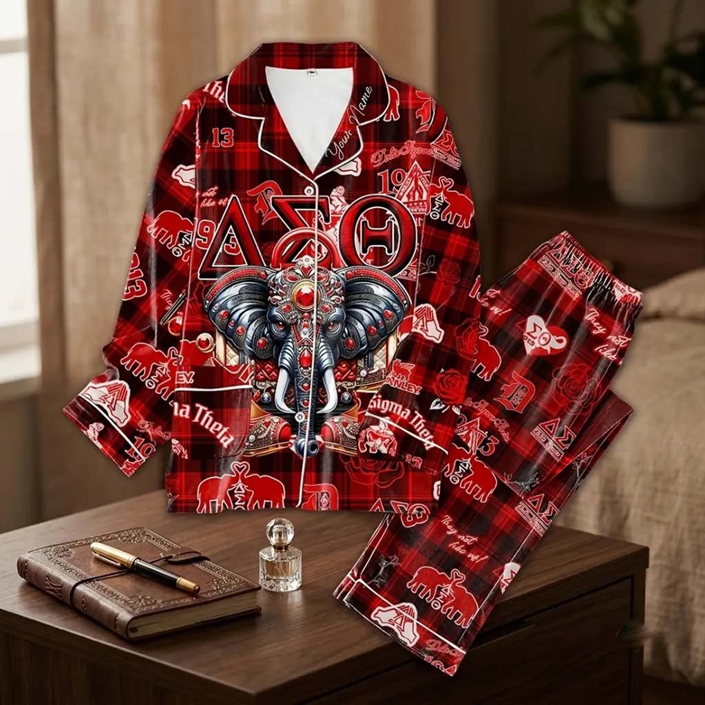 Delta Sigma Theta Red Plaid Elephant Pajama Set DST Merch Birthday Gift For Her Delta Sigma Theta Red Plaid Elephant Pajama Set DST Merch Birthday Gift For Her