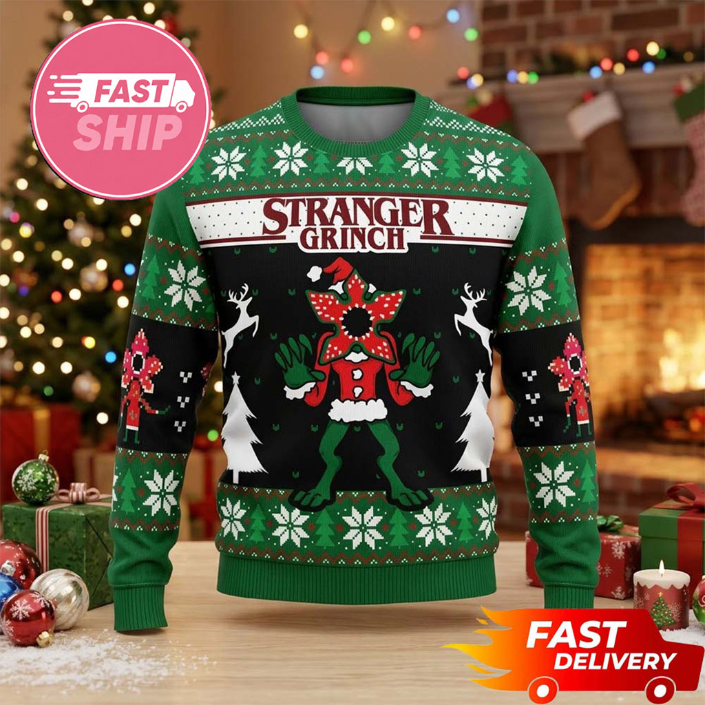 Demogorgon Stranger Grinch Stranger Things Christmas Ugly Sweater Stranger Things Merch - Kdjoy