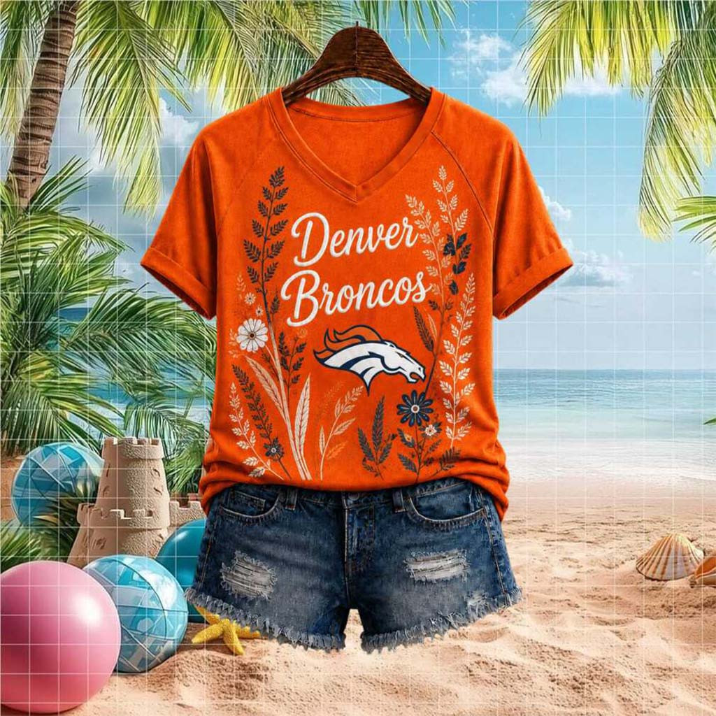 Denver Broncos Floral Boho Football Team V-Neck Shirt Denver Broncos Merch Gift For Fangirl - Kdjoy Denver Broncos Floral Boho Football Team V-Neck Shirt Denver Broncos Merch Gift For Fangirl - Kdjoy