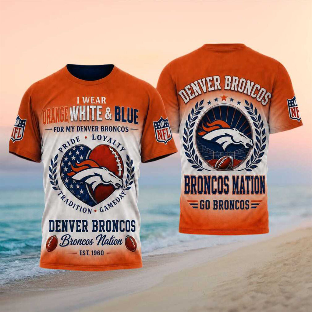 Denver Broncos Football Heart American Flag Pride Shirt Denver Broncos Merch Fan Gifts - Kdjoy