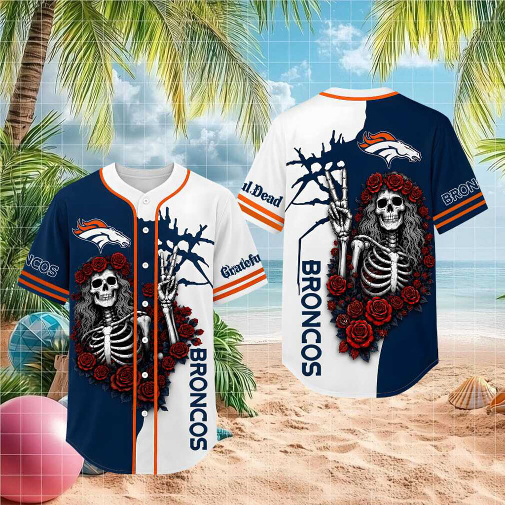 Denver Broncos Grateful Dead Skull Rose Baseball Jersey Denver Broncos Merch Gifts For Son - Kdjoy