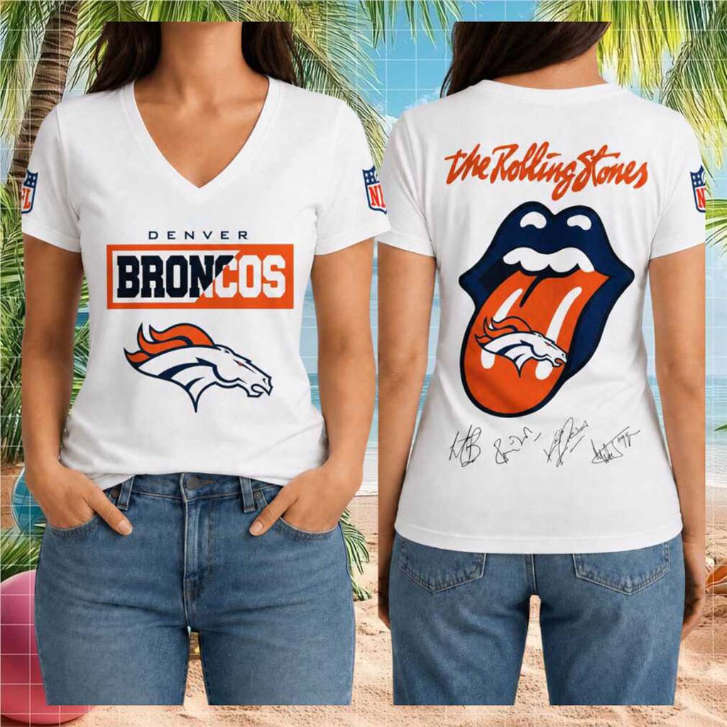 Denver Broncos Rolling Stones Tongue Logo Music V-Neck Shirt Denver Broncos Merch For Fans - Kdjoy