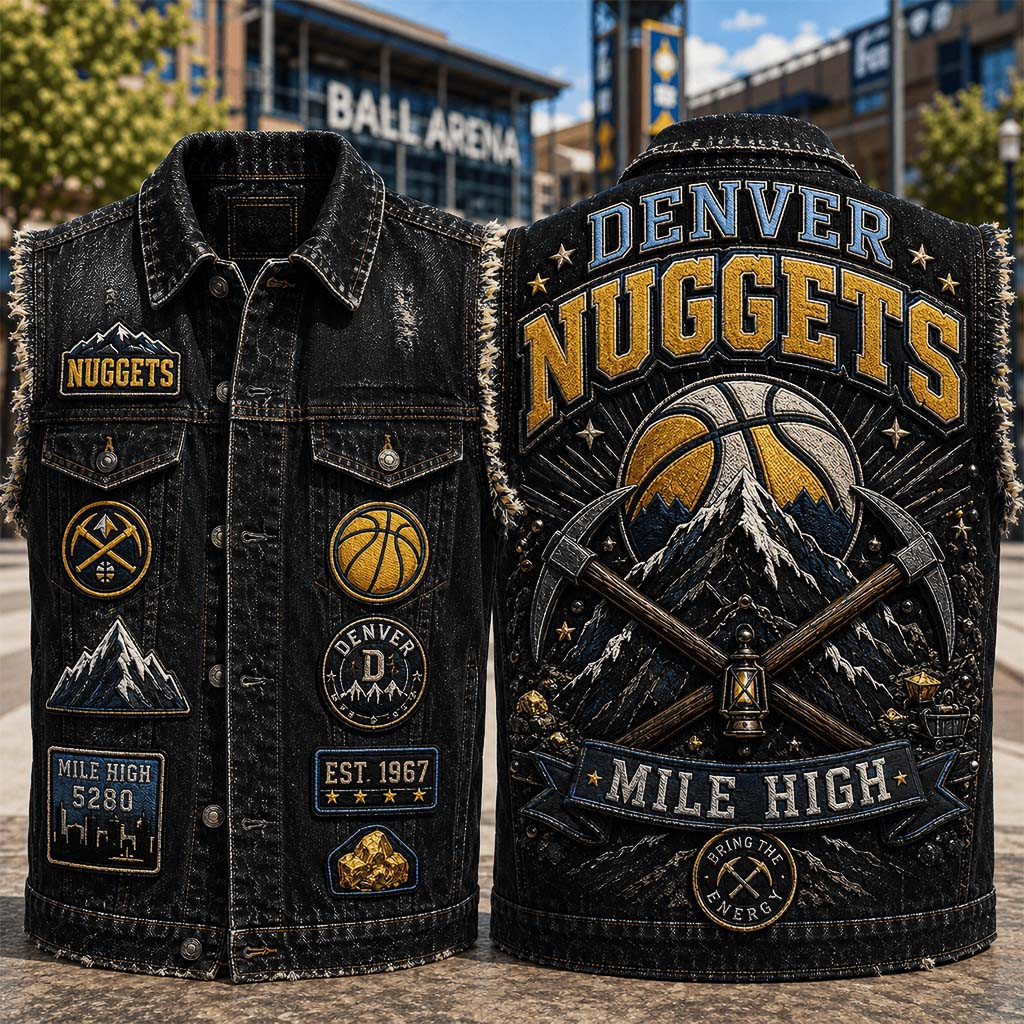 Denver Nuggets Mile High Denim Vest Bring The Energy Denver Nuggets Merch Basketball Fan Gift - Kdjoy