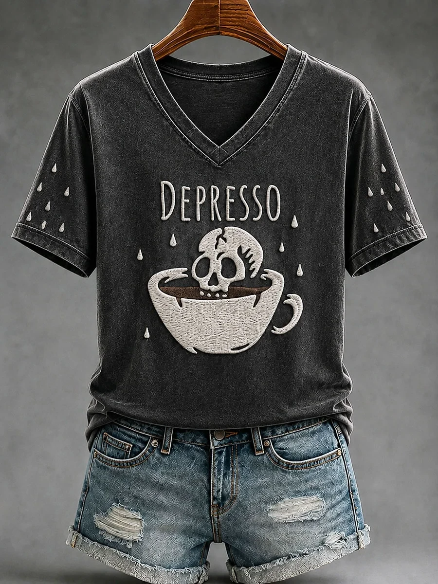 Depresso Fun Skull Caffe V-Neck Shirt Funny Humorous Halloween Apparel Caffee Lover Gift - Kdjoy Depresso Fun Skull Caffe V-Neck Shirt Funny Humorous Halloween Apparel Caffee Lover Gift - Kdjoy
