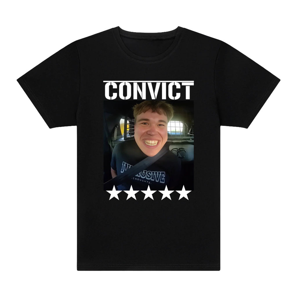 Derf Merch 2026 Convict T-Shirt Black Fred Beyer Meme Shirt Gift For Youtuber Fans