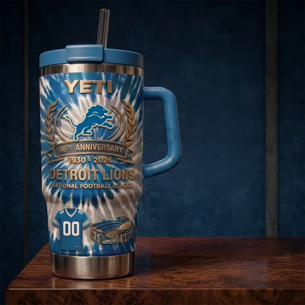 Detroit Lions 96th Anniversary Tie Dye YETI Tumbler Detroit Lions Merch Gifts For Football Fans - Kdjoy