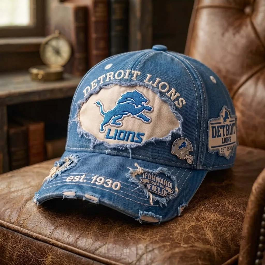 Detroit Lions Distressed Vintage Hat Forward Down The Field Baseball Cap Detroit Lions Merch - Kdjoy Detroit Lions Distressed Vintage Hat Forward Down The Field Baseball Cap Detroit Lions Merch - Kdjoy