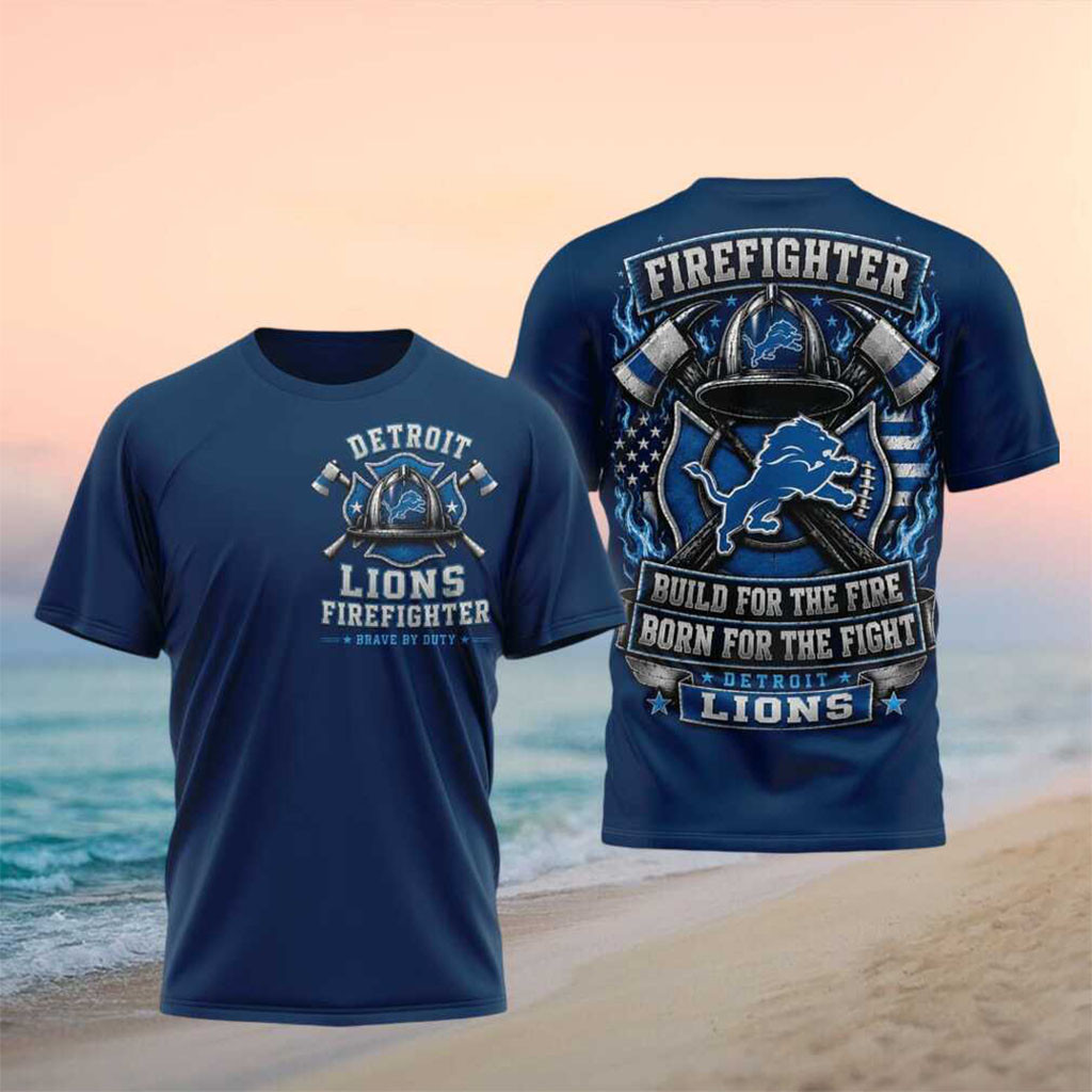 Detroit Lions Firefighter Helmet American Flag Shirt Detroit Lions Merch Cool Fireman Gifts - Kdjoy