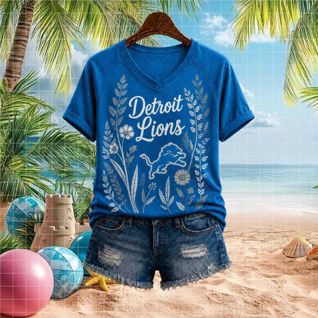 Detroit Lions Floral Style Mascot Logo V-Neck Shirt Detroit Lions Merch Gifts For Fans - Kdjoy Detroit Lions Floral Style Mascot Logo V-Neck Shirt Detroit Lions Merch Gifts For Fans - Kdjoy