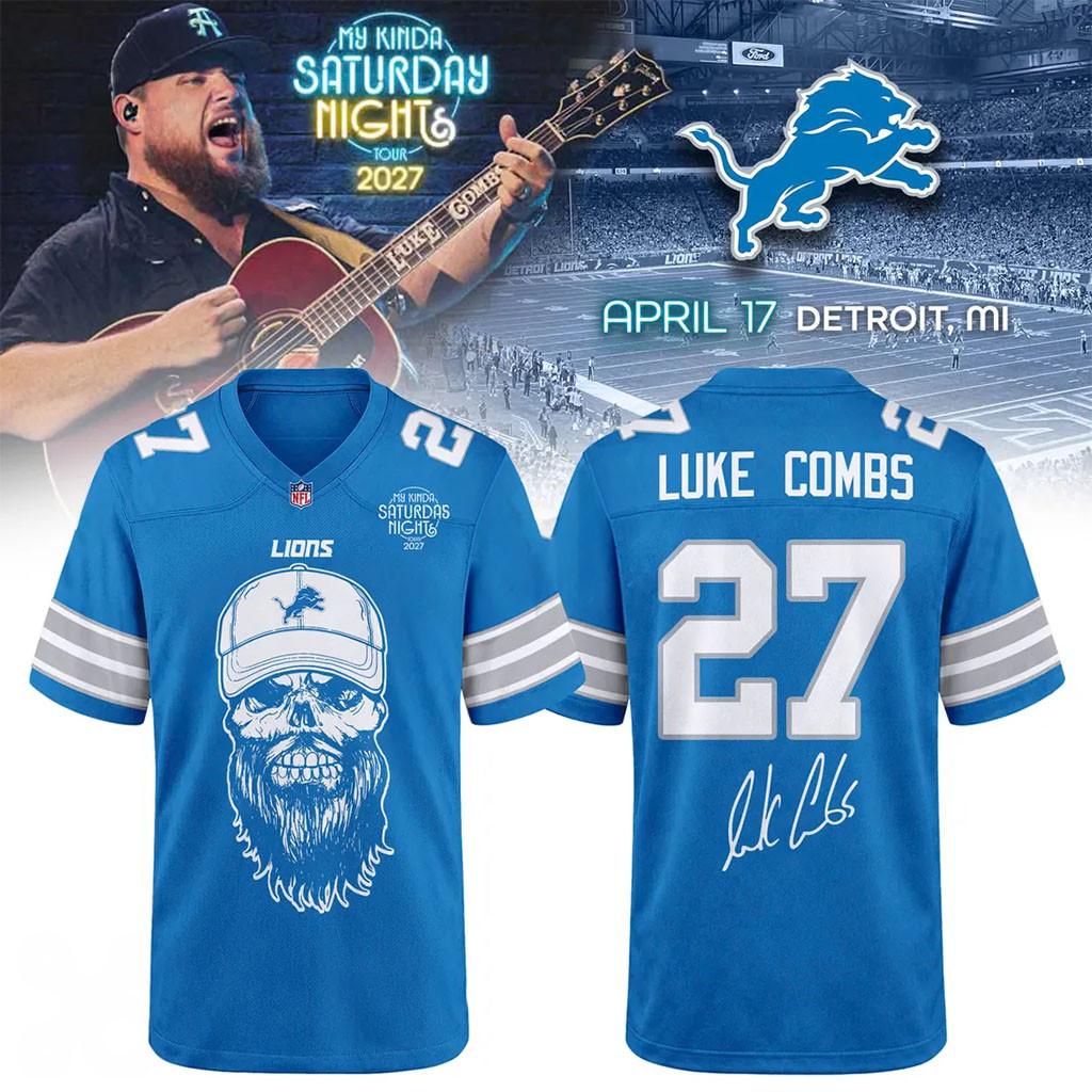 Detroit Lions Luke Combs 2027 Tour Blue Jersey Luke Combs My Kinda Saturday Night Merch - Kdjoy Detroit Lions Luke Combs 2027 Tour Blue Jersey Luke Combs My Kinda Saturday Night Merch - Kdjoy
