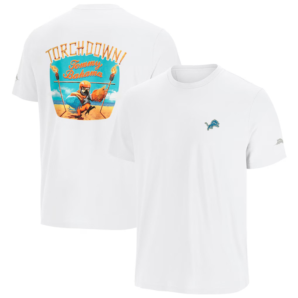 Detroit Lions Merch 2026 Detroit Lions Tommy Bahama Sport Torchdown Graphic T-Shirt White - Kdjoy Detroit Lions Merch 2026 Detroit Lions Tommy Bahama Sport Torchdown Graphic T-Shirt White - Kdjoy