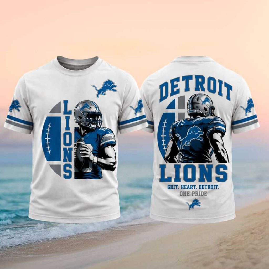 Detroit Lions Merch Grit Heart Detroit One Pride T-Shirt Gifts For Football Lovers - Kdjoy