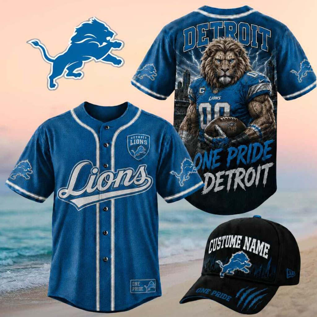 Detroit Lions Muscular Lion Mascot One Pride Baseball Jersey Detroit Lions Merch Gifts For Fans