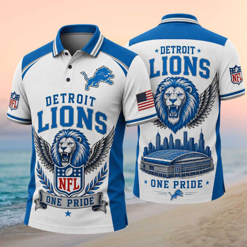 Detroit Lions One Pride Stadium Skyline Polo Shirt Detroit Lions Merch Gifts For Football Fans - Kdjoy