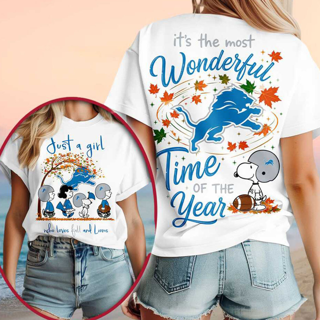 Detroit Lions Snoopy Autumn Fall Leaves Time Shirt Detroit Lions Merch Gift For Game Day - Kdjoy