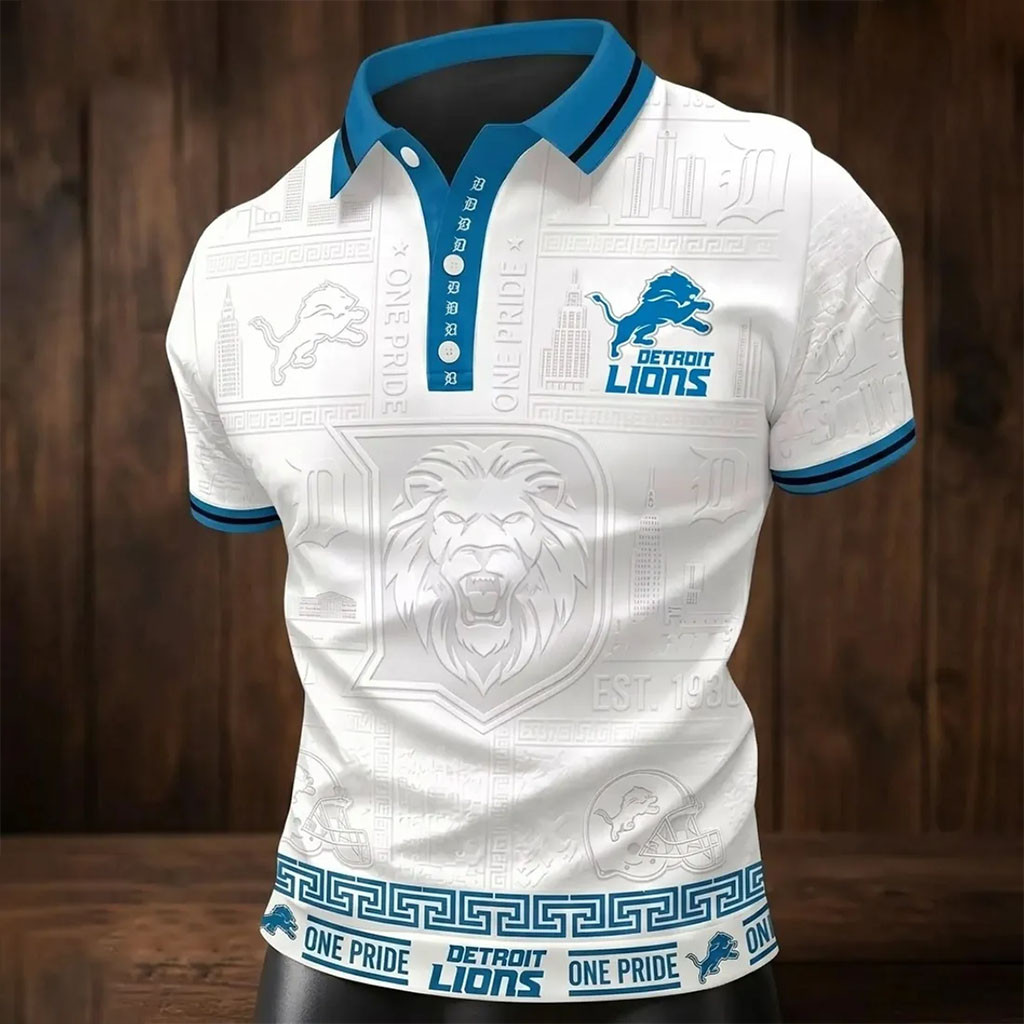 Detroit Lions White One Pride Polo Shirt Detroit Lions Merch Gift For Football Lovers - Kdjoy