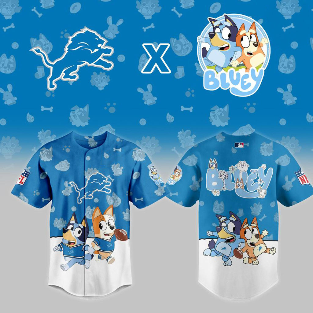 Detroit Lions X Bluey Night Edition Jersey Detroit Lions Merch Present For Football Lovers - Kdjoy