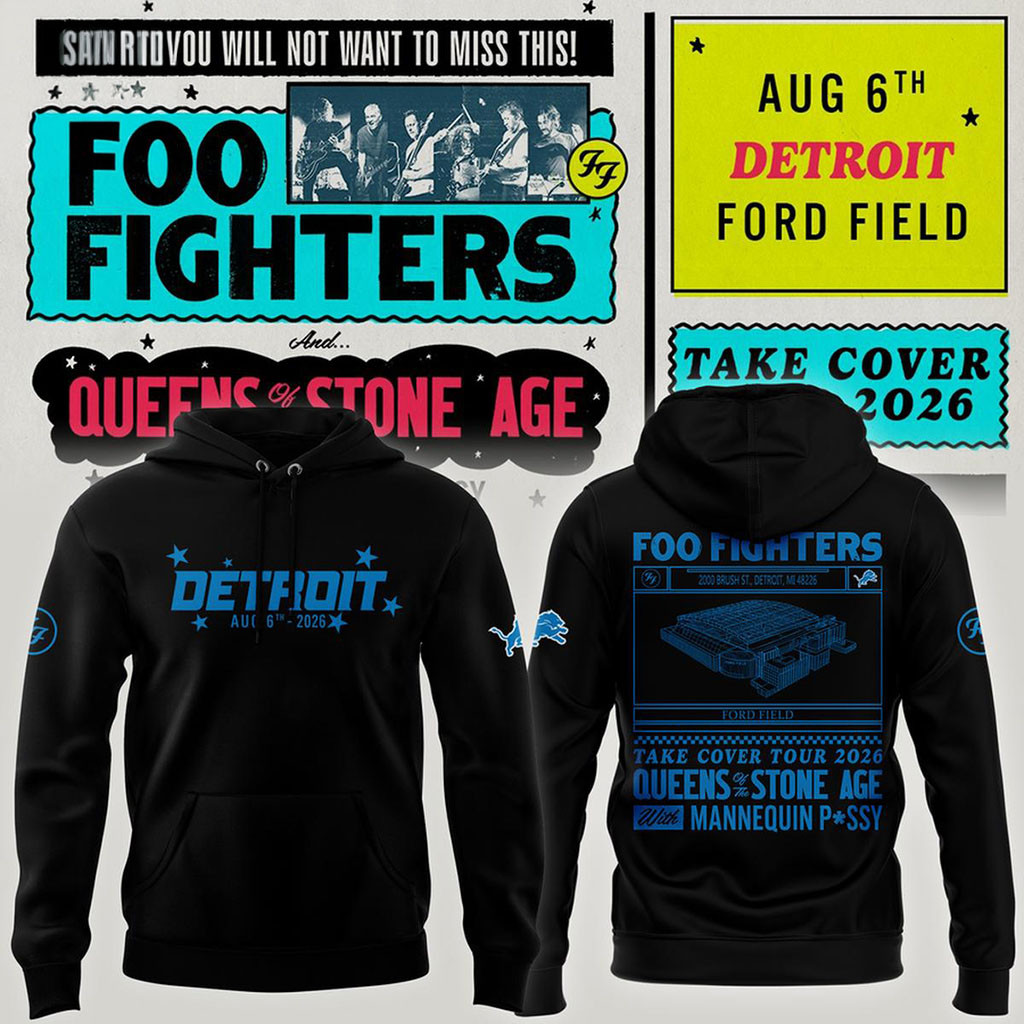 Detroit Lions X Foo Fighters Merch Take Cover Tour 2026 Hoodie Cool Gifts For Music Lovers - Kdjoy Detroit Lions X Foo Fighters Merch Take Cover Tour 2026 Hoodie Cool Gifts For Music Lovers - Kdjoy