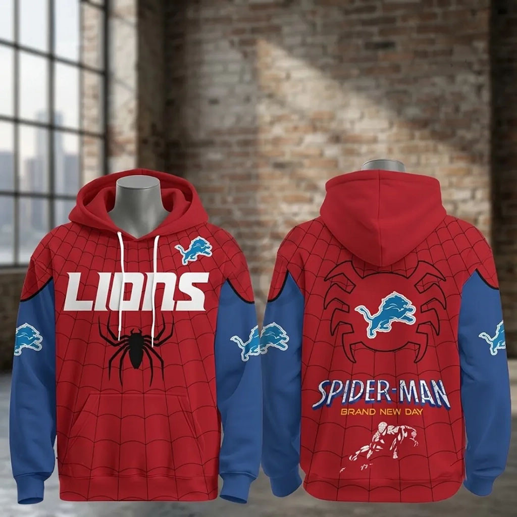 Detroit Lions X Spider-Man Brand New Day Hoodie 2026 Detroit Lions Merch Gift For Husband Detroit Lions X Spider-Man Brand New Day Hoodie 2026 Detroit Lions Merch Gift For Husband
