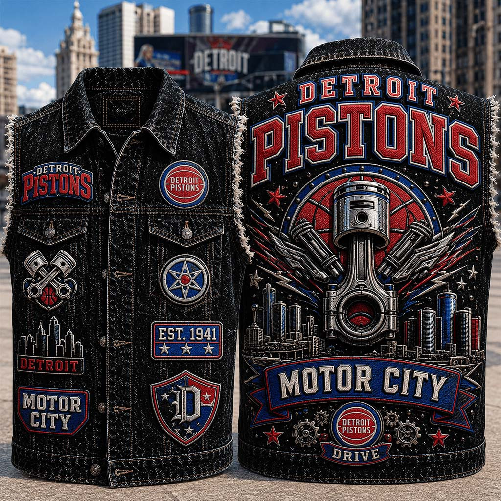 Detroit Pistons Motor City Denim Vest Detroit Pistons Merch Gifts For Basketball Fans - Kdjoy Detroit Pistons Motor City Denim Vest Detroit Pistons Merch Gifts For Basketball Fans - Kdjoy