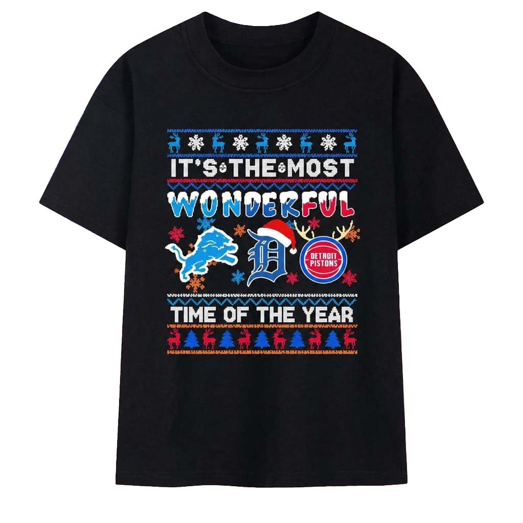 Detroit Sports Teams Logo It's the Most Wonderful Time Of The Year T-Shirt Christmas Gifts Detroit Sports Teams Logo It's the Most Wonderful Time Of The Year T-Shirt Christmas Gifts