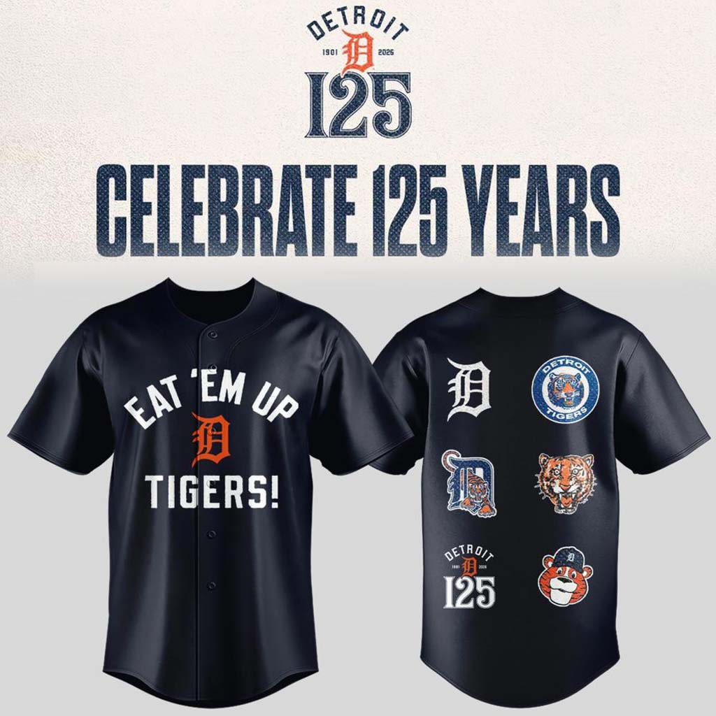Detroit Tigers Eat Em Up Tigers 125th Anniversary Baseball Jersey Detroit Tigers Merch 2026 - Kdjoy