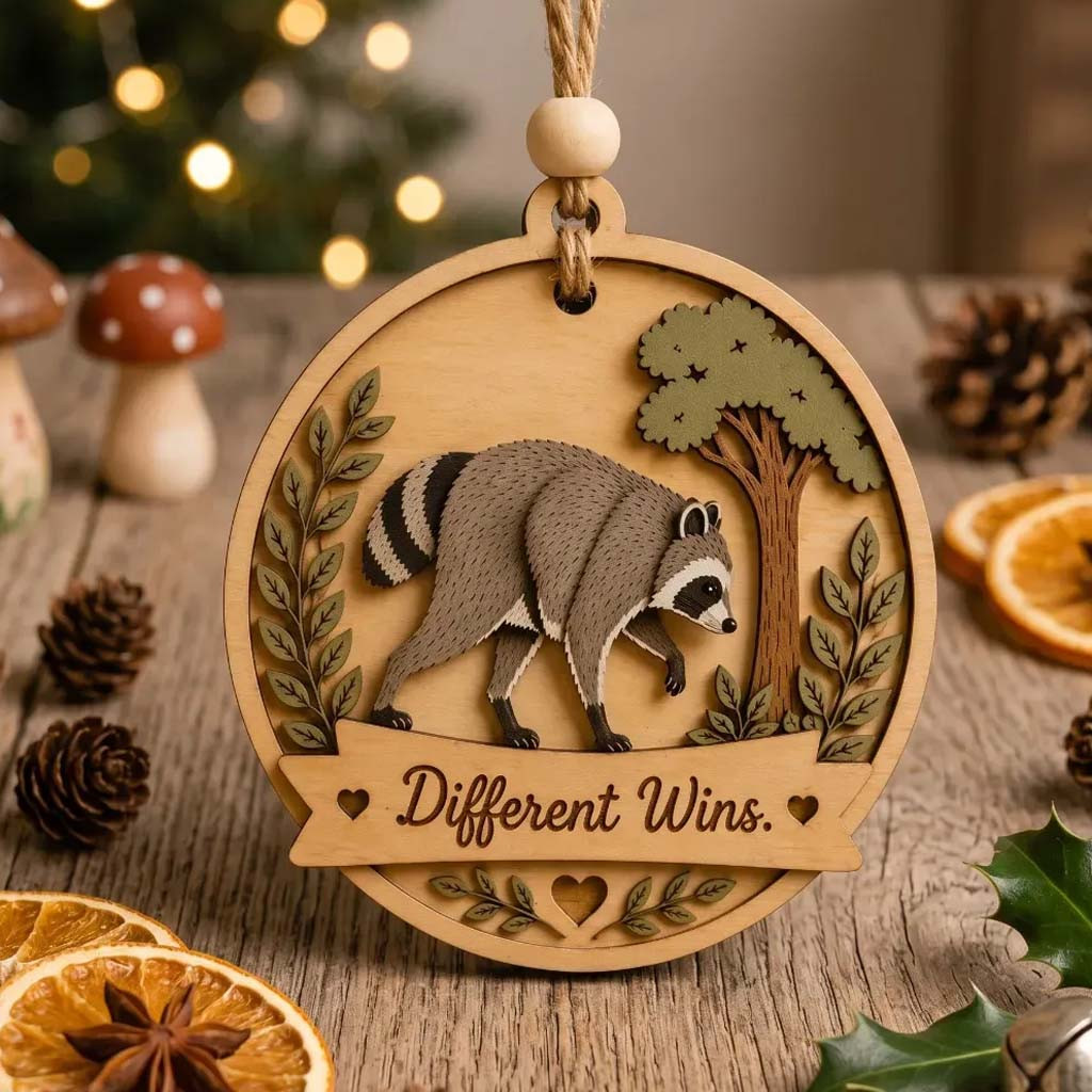 Different Wins Jimothy Raccoon Layered Wood Ornament Christmas Tree Decor Gifts For BFF - Kdjoy