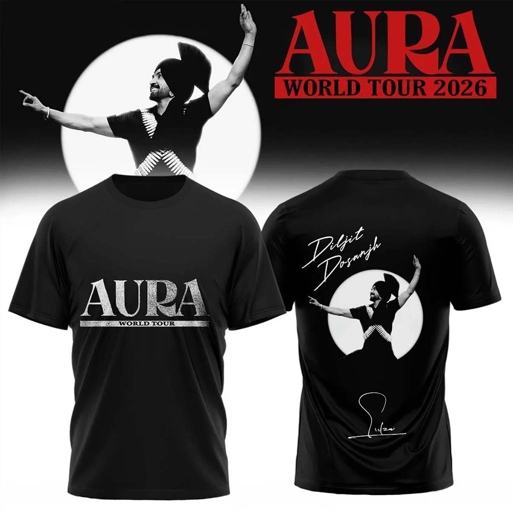Diljit Dosanjh Merch AURA World Tour Signature Shirt Black Gift Ideas For Music Lovers - Kdjoy
