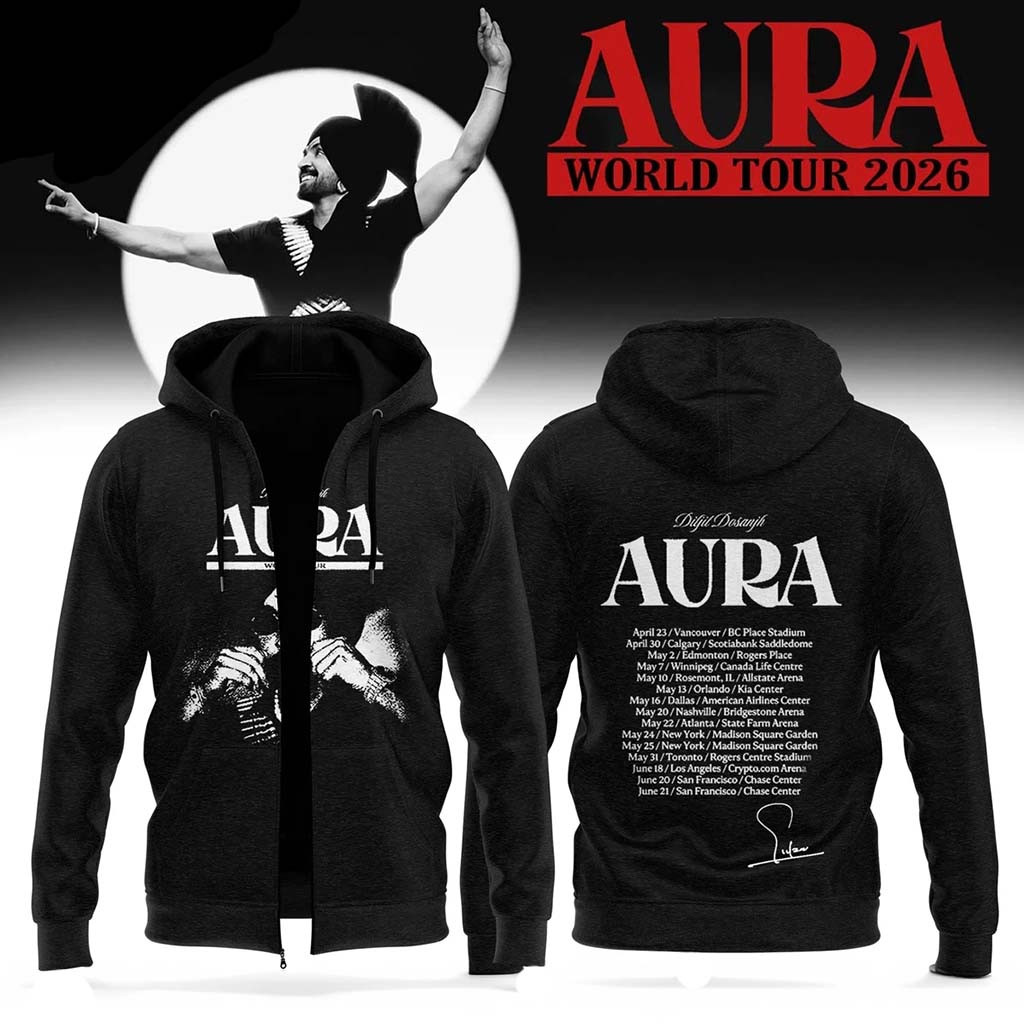 Diljit Dosanjh Merch AURA World Tour Signature Zip Hoodie Gifts For Music Lovers - Kdjoy