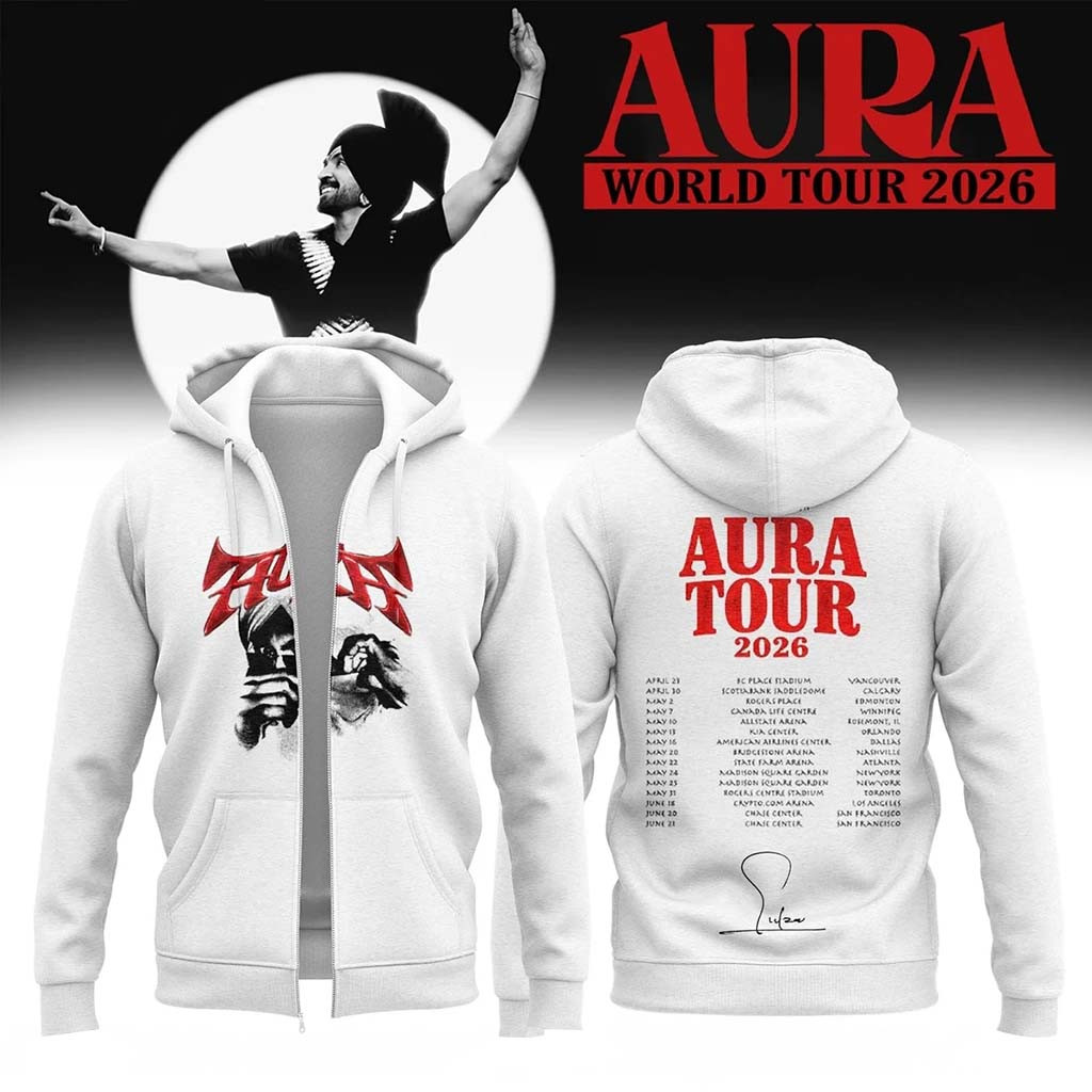 Diljit Dosanjh Merch AURA World Tour Signature Zip Hoodie White Best Gifts For Music Lovers - Kdjoy Diljit Dosanjh Merch AURA World Tour Signature Zip Hoodie White Best Gifts For Music Lovers - Kdjoy