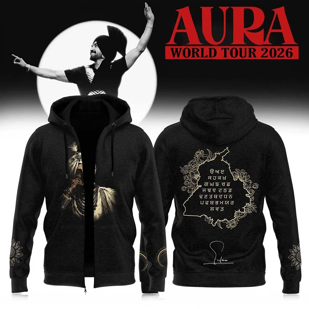 Diljit Dosanjh Merchandise AURA World Tour Signature Zip Hoodie Gifts For Boyfriend - Kdjoy Diljit Dosanjh Merchandise AURA World Tour Signature Zip Hoodie Gifts For Boyfriend - Kdjoy