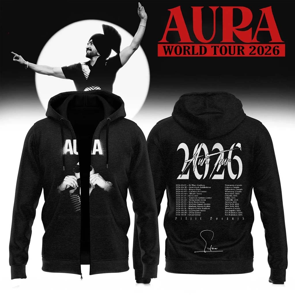 Diljit Dosanjh Merchandise AURA World Tour Signature Zip Hoodie Unique Gifts For Music Lovers - Kdjoy