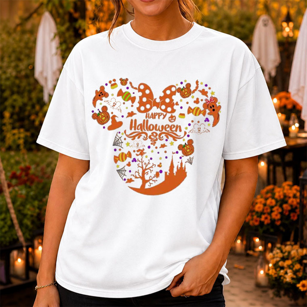 Disney Merch Mickey Minnie Mouse Head Pumpkin Candy Spooky Halloween Shirt Halloween Gifts - Kdjoy