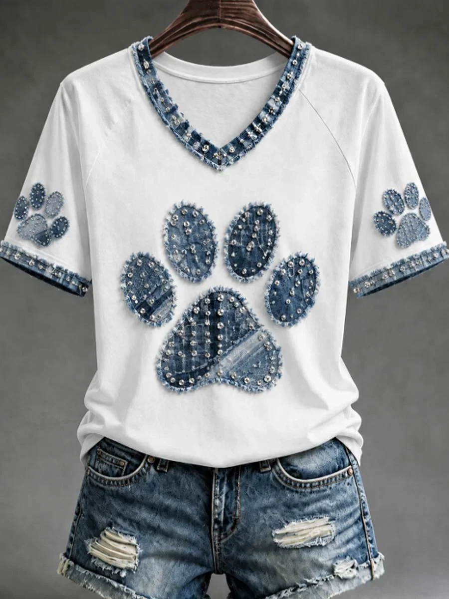 Dog Paw V-Neck Shirt Cute Trendy Apparel Birthday Gift For Dog Lovers - Kdjoy