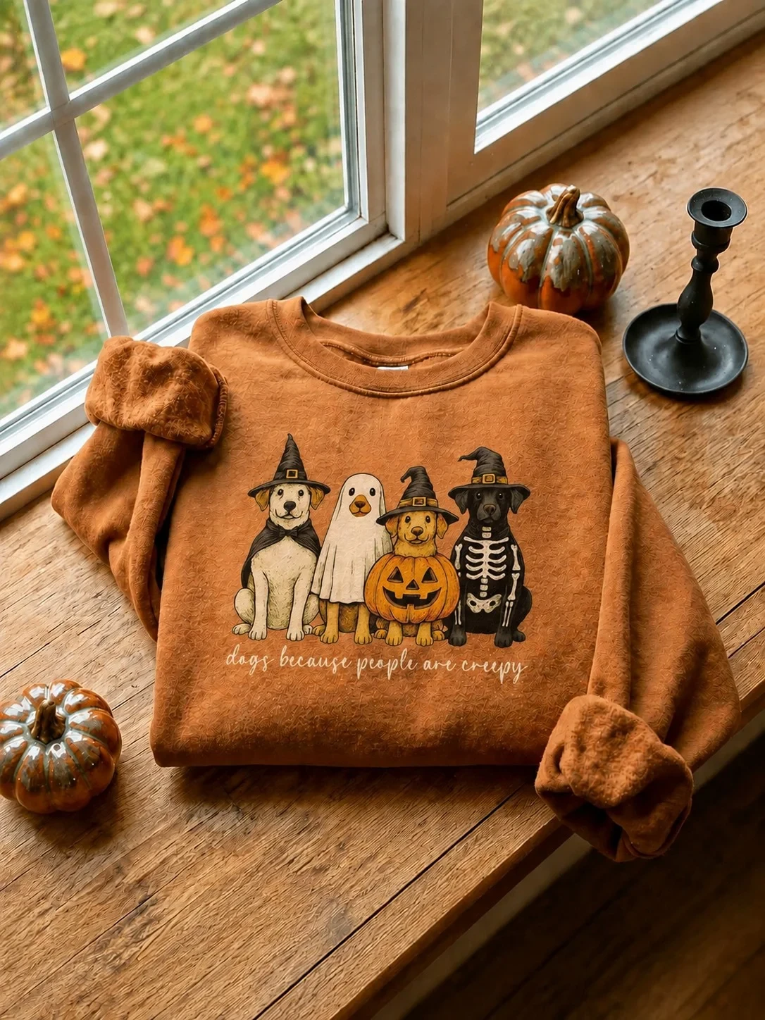 Dogs Because People Are Creepy Sweatshirt Halloween Spooky Costumes Puppy Clothes Gift For Her - Kdjoy