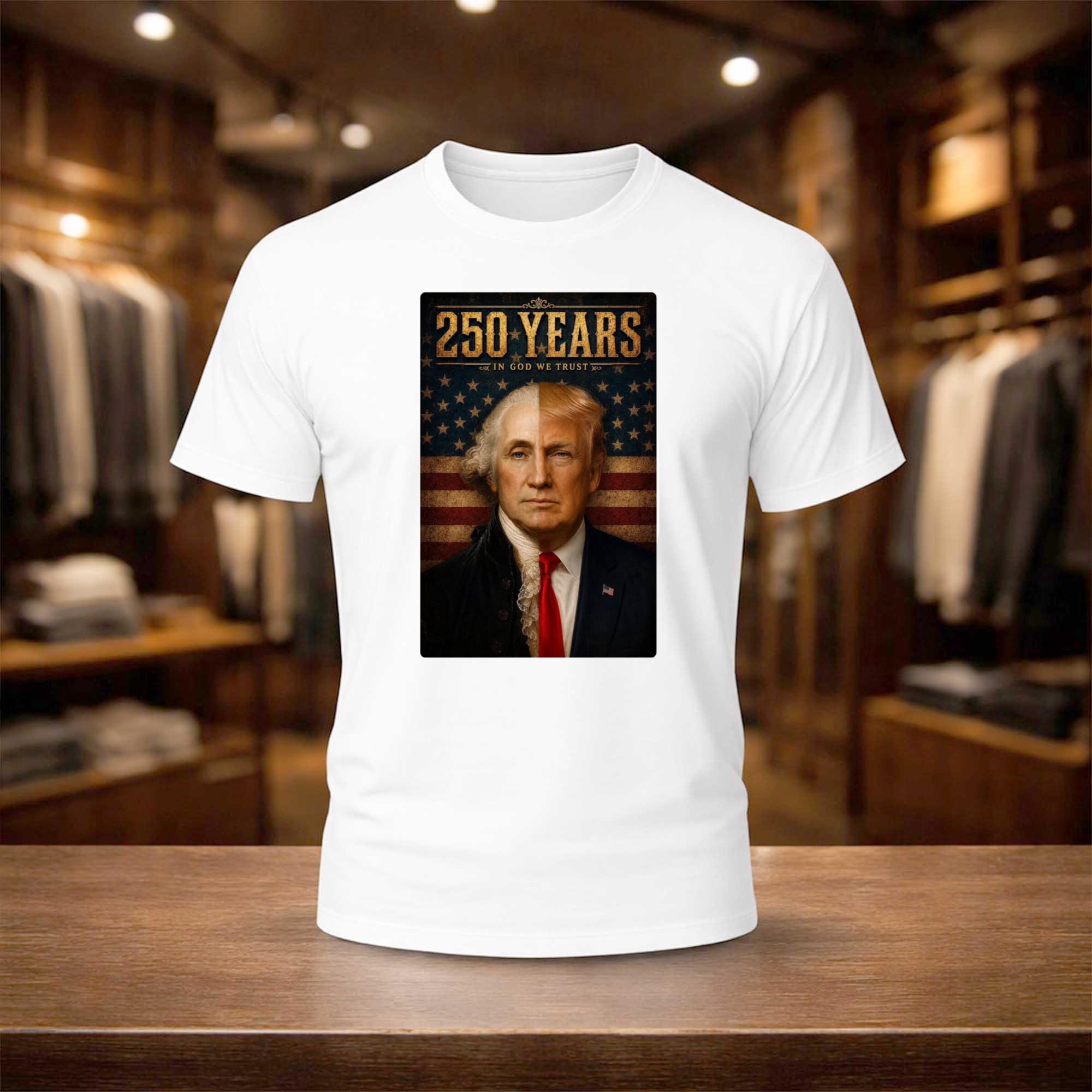 Donald Trump and George Washington 250 Years In God Trust Shirt Patriotic T-Shirt Dad Gifts - Kdjoy