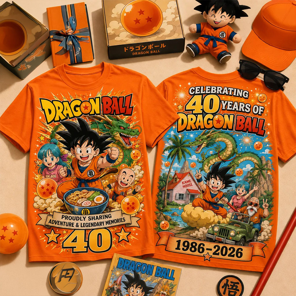 Dragon Ball 1986 2026 Anniversary Orange T-Shirt Dragon Ball Merch Gift For Anime Fans - Kdjoy