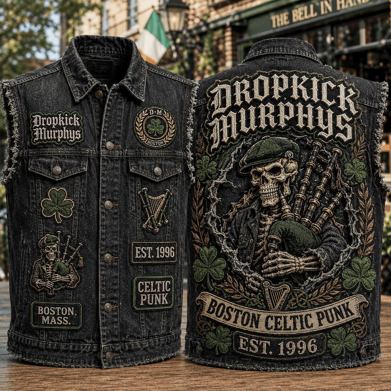 Dropkick Murphys Boston Celtic Punk Denim Vest 2026 Dropkick Murphys Merch Gift For Fans - Kdjoy