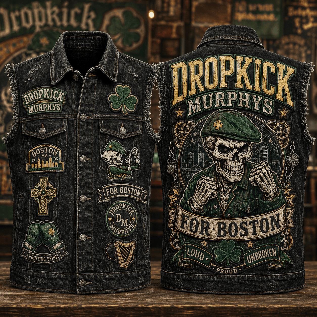 Dropkick Murphys For Boston Denim Vest Loud Unbroken Proud Dropkick Murphys Merch Men - Kdjoy