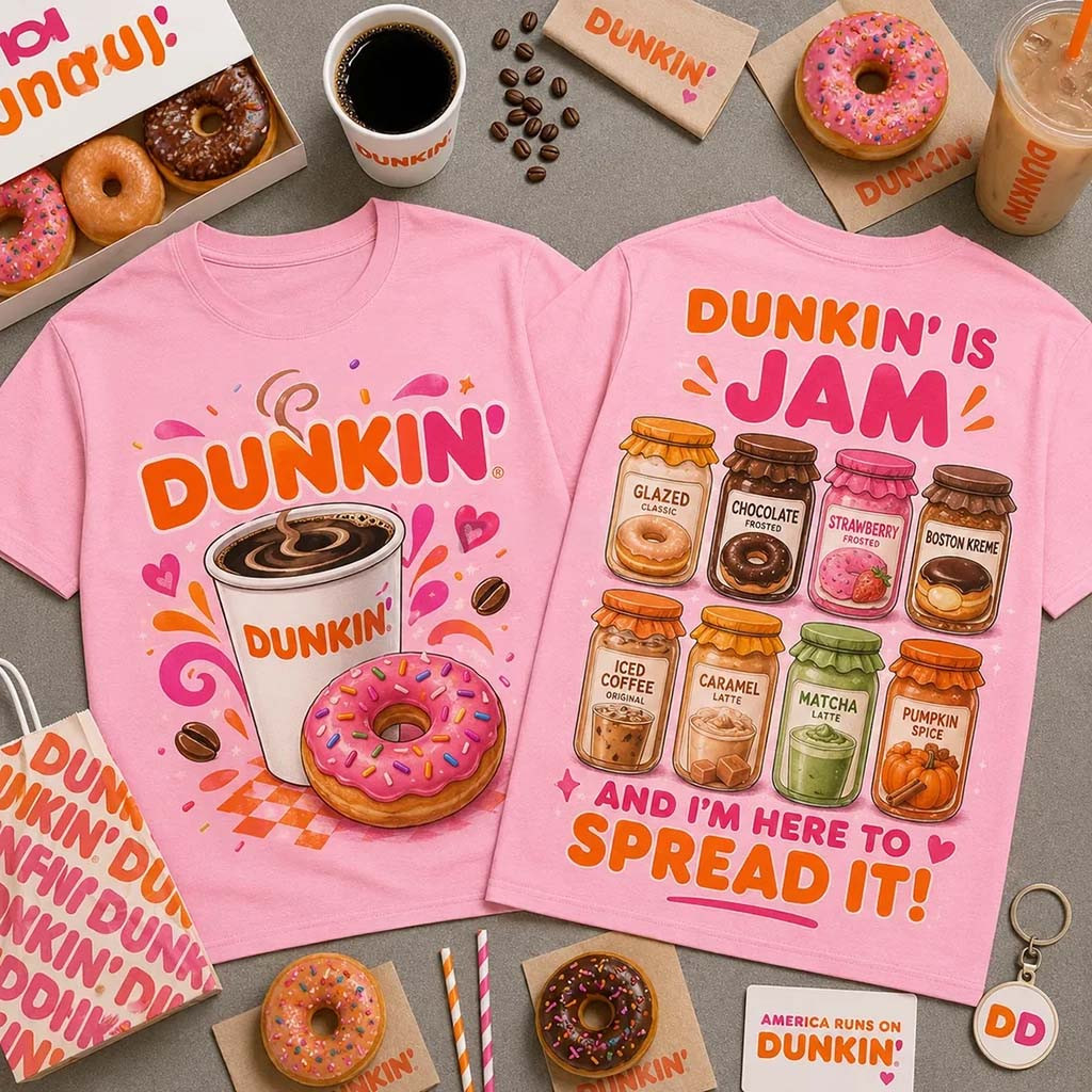 Dunkin Donuts Pink Coffee And Donuts T-Shirt Dukin' Is Jam And I'm Here To Spread It Shirt - Kdjoy